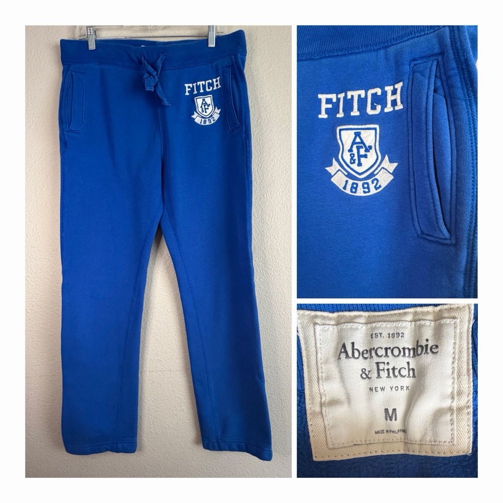 VTG Y2K Abercrombie & Fitch Blue Puffy Logo Wide Leg Fleece Sweatpants Mens M